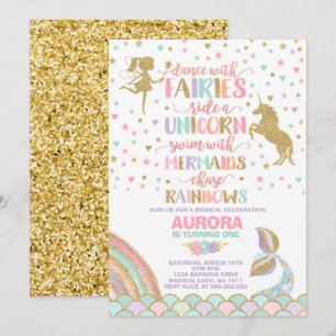 Unicorn Mermaid And Fairy Birthday Invitation