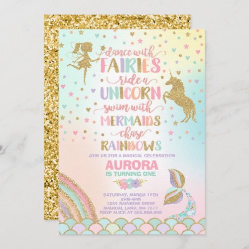 Unicorn Mermaid And Fairy Birthday Invitation