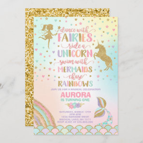 Unicorn Mermaid And Fairy Birthday Invitation