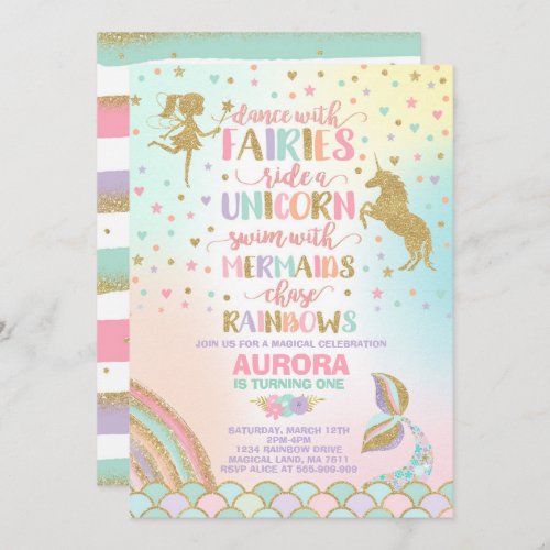 Unicorn Mermaid And Fairy Birthday Invitation
