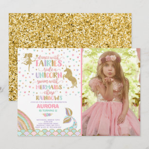 Unicorn Mermaid And Fairy Birthday Invitation