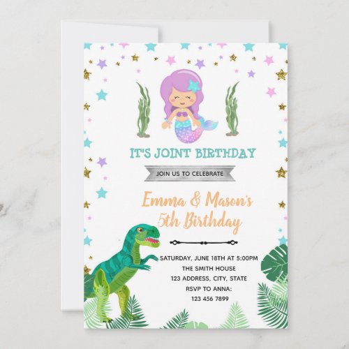Unicorn mermaid dinosaur pool party invitation