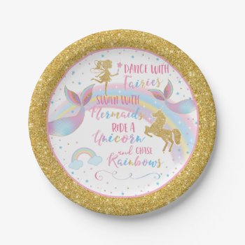 Unicorn Mermaid Fairy Birthday Party Paper Plates by YourMainEvent at Zazzle