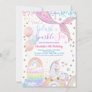 Unicorn Mermaid Magical 6th Birthday Party Invitation