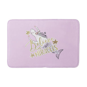 Unicorn Mermaid Modern Trendy Believe in Miracles Bath Mat