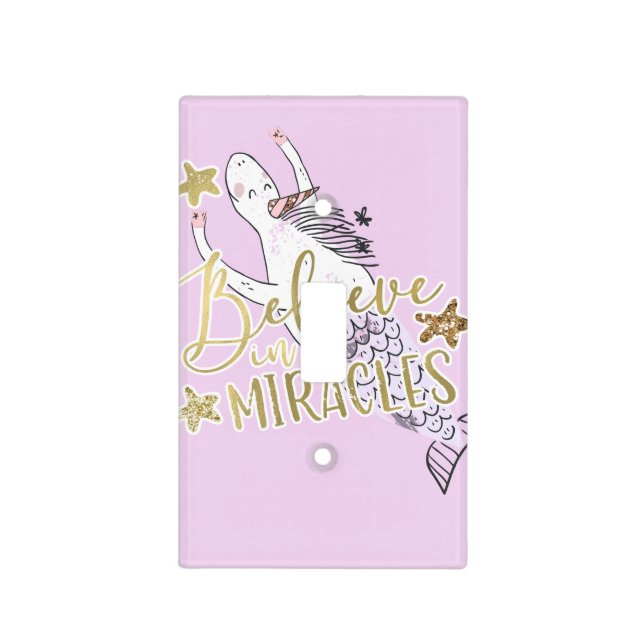 Unicorn Mermaid Modern Trendy Believe in Miracles Light Switch Cover (Front)