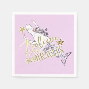 Unicorn Mermaid Modern Trendy Believe in Miracles Napkins