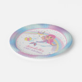 Unicorn Mermaid Pool Birthday Party Paper Plates (Angled)