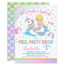 Unicorn & Mermaid Pool Party Birthday Invitation