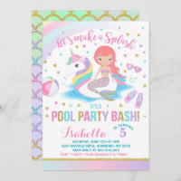 Unicorn & Mermaid Pool Party Birthday Invitation