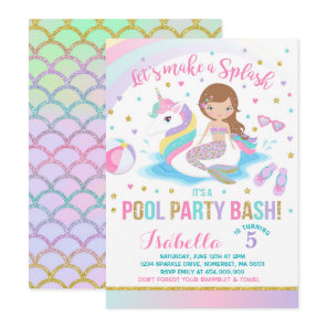 Unicorn & Mermaid Pool Party Birthday Invitation