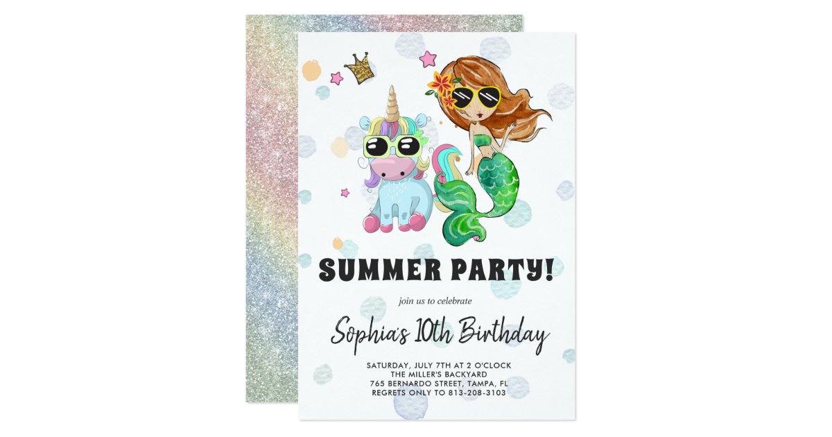 Unicorn & Mermaid Pool Party Invitation | Zazzle.com