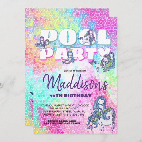Unicorn  Mermaid Pool Party Invitation