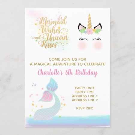 Unicorn & Mermaid Tail Invitation | Rainbow Gold