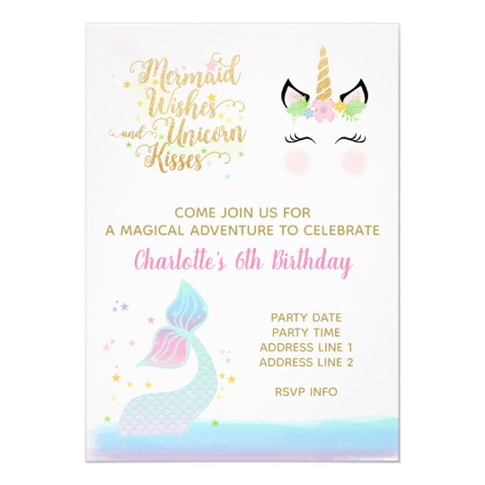 Unicorn & Mermaid Tail invitation | RAINBOW GOLD | Zazzle.com