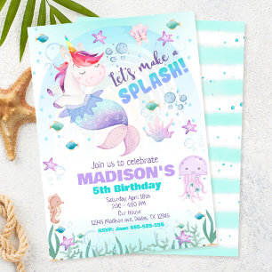 Unicorn Mermaid Under the Sea Magical Birthday  Invitation