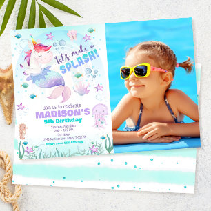 Unicorn Mermaid Under the Sea Photo Birthday  Invitation