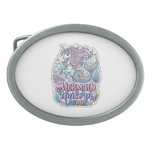 Unicorn Mermaid Unicorn Lagoon Graphic Design Zazz Belt Buckle