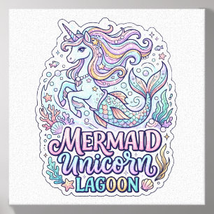 Unicorn Mermaid Unicorn Lagoon Graphic Design Zazz Canvas Photo Tile