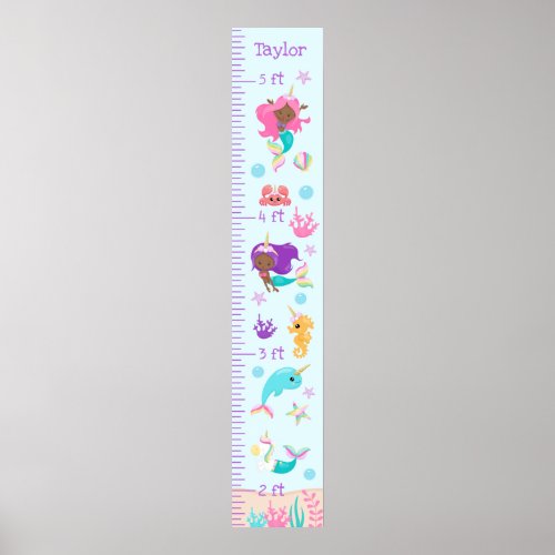 Unicorn Mermaids Growth Chart Dark Skin Tone