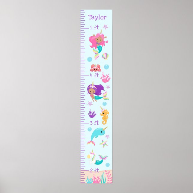 Unicorn Mermaids Growth Chart Medium Skin Tone (Front)
