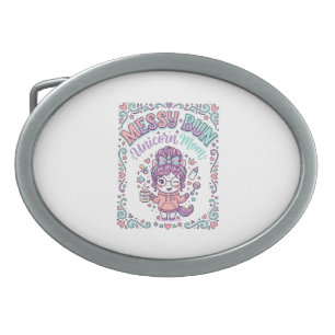 Unicorn Messy Bun Unicorn Mom Retro Style Graphic  Belt Buckle