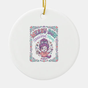 Unicorn Messy Bun Unicorn Mom Retro Style Graphic Ceramic Ornament