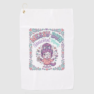 Unicorn Messy Bun Unicorn Mom Retro Style Graphic Golf Towel