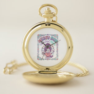 Unicorn Messy Bun Unicorn Mom Retro Style Graphic  Pocket Watch
