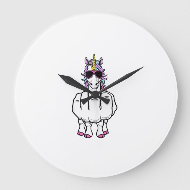 Unicorn Middle Finger Funny Magical Offensive Rude Large Clock (Front)