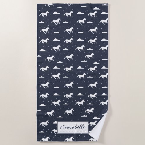 Unicorn Midnight Blue Sky Pattern Personalised Beach Towel