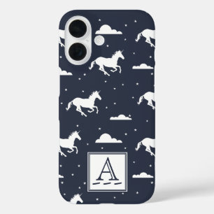 Unicorn Midnight Sky Pattern Monogram iPhone 16 Case