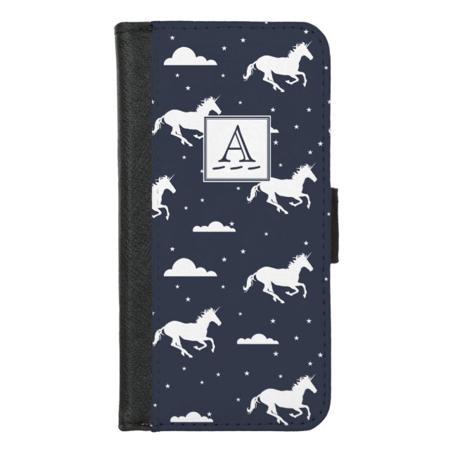 Unicorn Midnight Sky Pattern Monogram iPhone Wallet Case (Front)