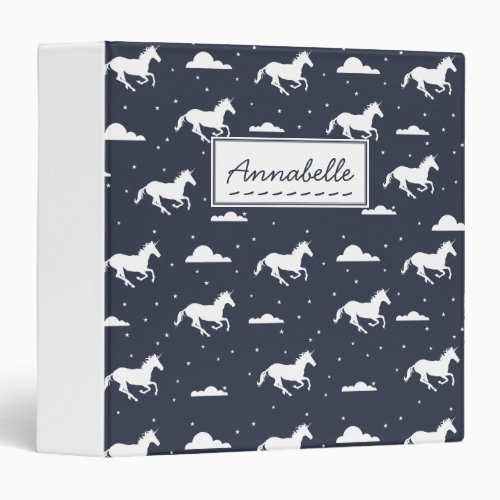 Unicorn Midnight Sky Pattern Personalised Blue 3 Ring Binder