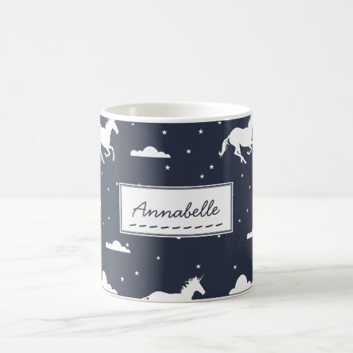 Unicorn Midnight Sky Pattern Personalised Blue Coffee Mug