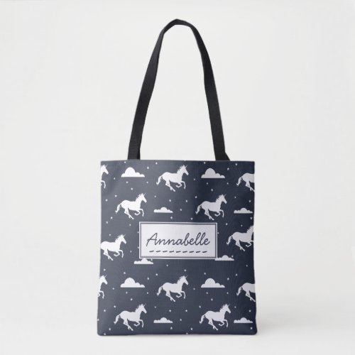 Unicorn Midnight Sky Pattern Personalised Tote Bag