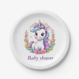 Unicorn Minimalist Baby Shower Paper Plates