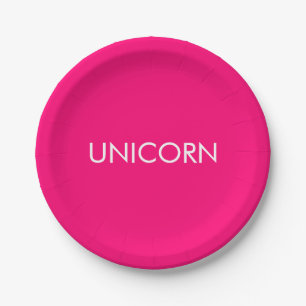"Unicorn" minimalist hot pink fuchsia white custom Paper Plates