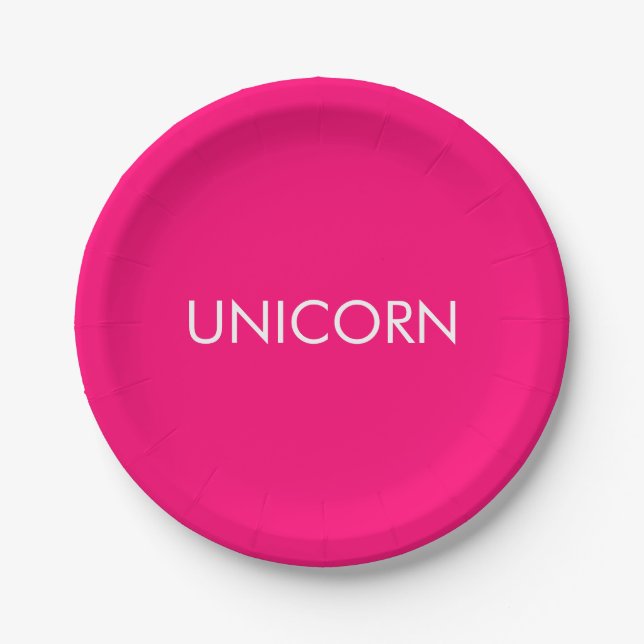 "Unicorn" minimalist hot pink fuchsia white custom Paper Plates (Front)
