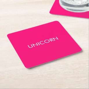 "Unicorn" minimalist hot pink fuchsia white custom Square Paper Coaster