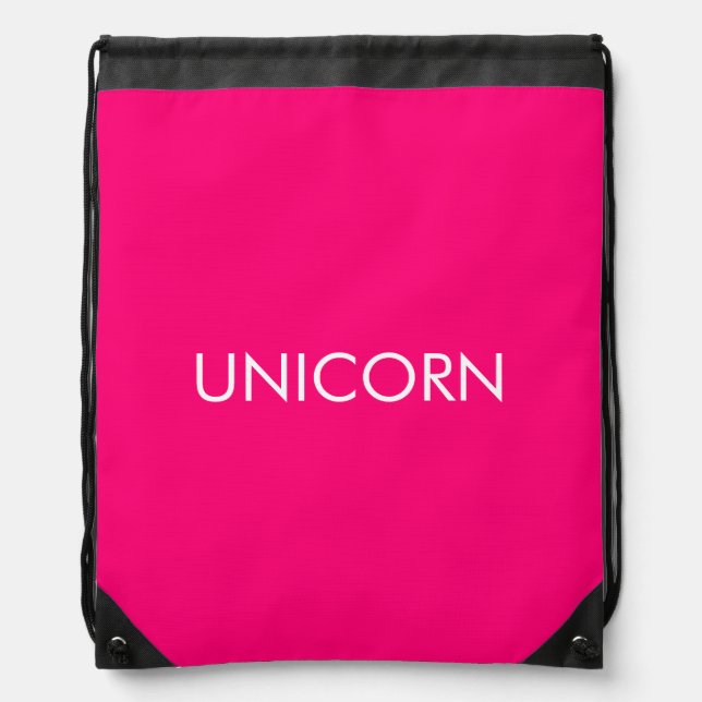 "Unicorn" minimalist hot pink fuchsia white Drawstring Bag (Front)