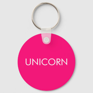 "Unicorn" minimalist hot pink fuchsia white Keychain
