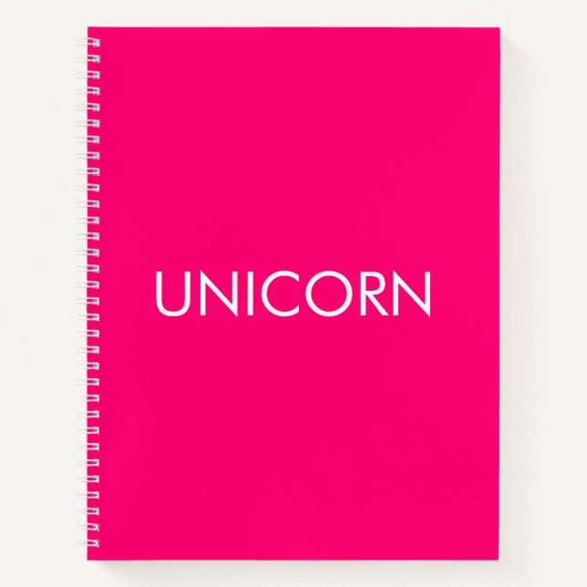 "Unicorn" minimalist hot pink fuchsia white Notebook (Front)
