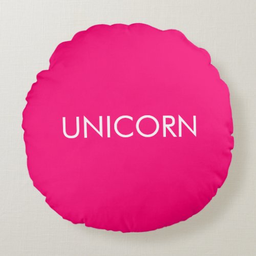 Unicorn minimalist hot pink fuchsia white Round Pillow