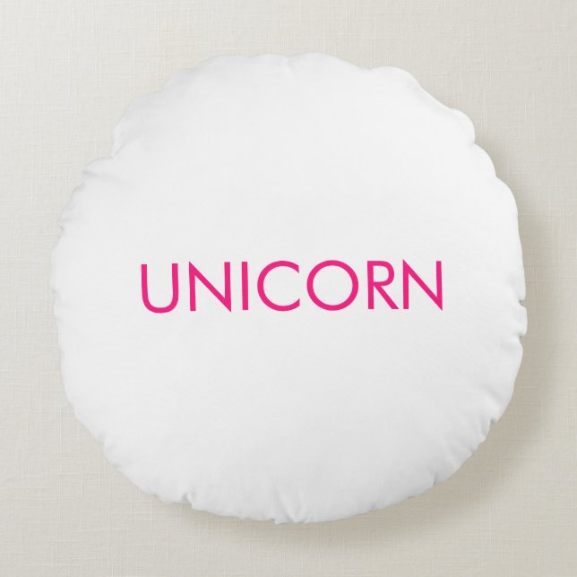 "Unicorn" minimalist hot pink fuchsia white Round Pillow (Front)