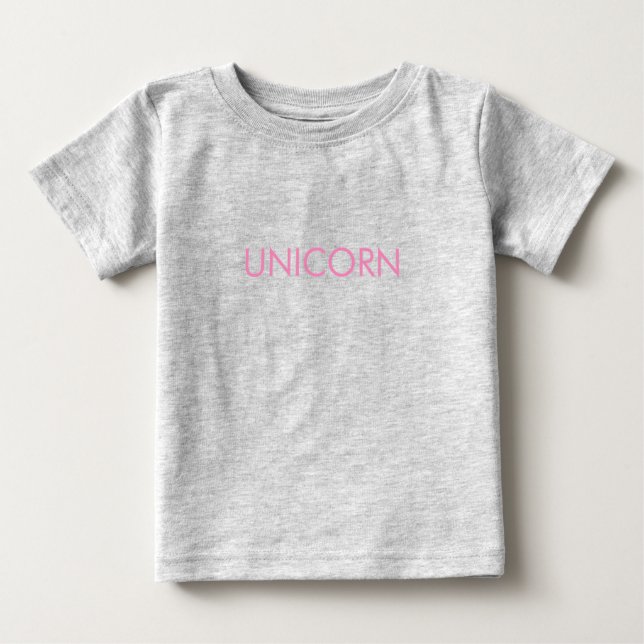 "Unicorn" minimalist pink letters Baby T-Shirt (Front)