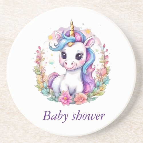 Unicorn Minimalist Rainbow positive  Baby Shower Coaster