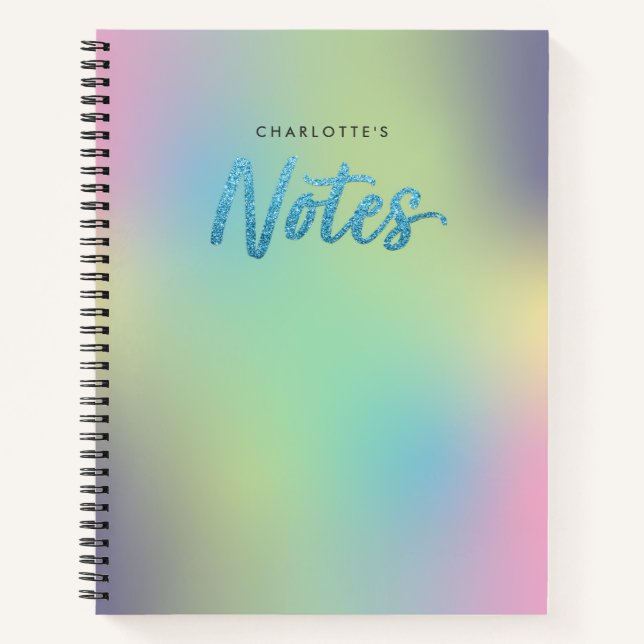 Unicorn Mix Pattern Faux Blue Glitter Notes Notebook (Front)