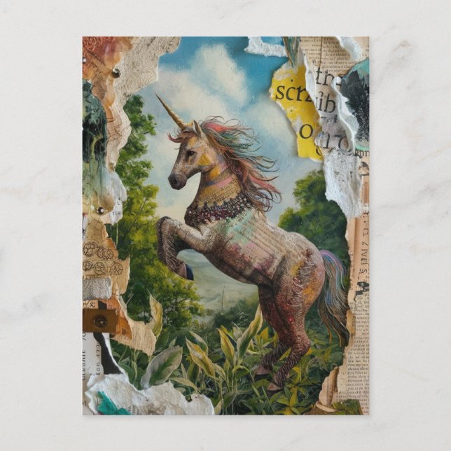Unicorn Mixed Media Collage Postcard (Front)