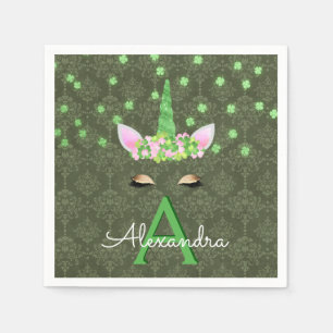Unicorn Monogram Green St. Patrick's Day Napkins